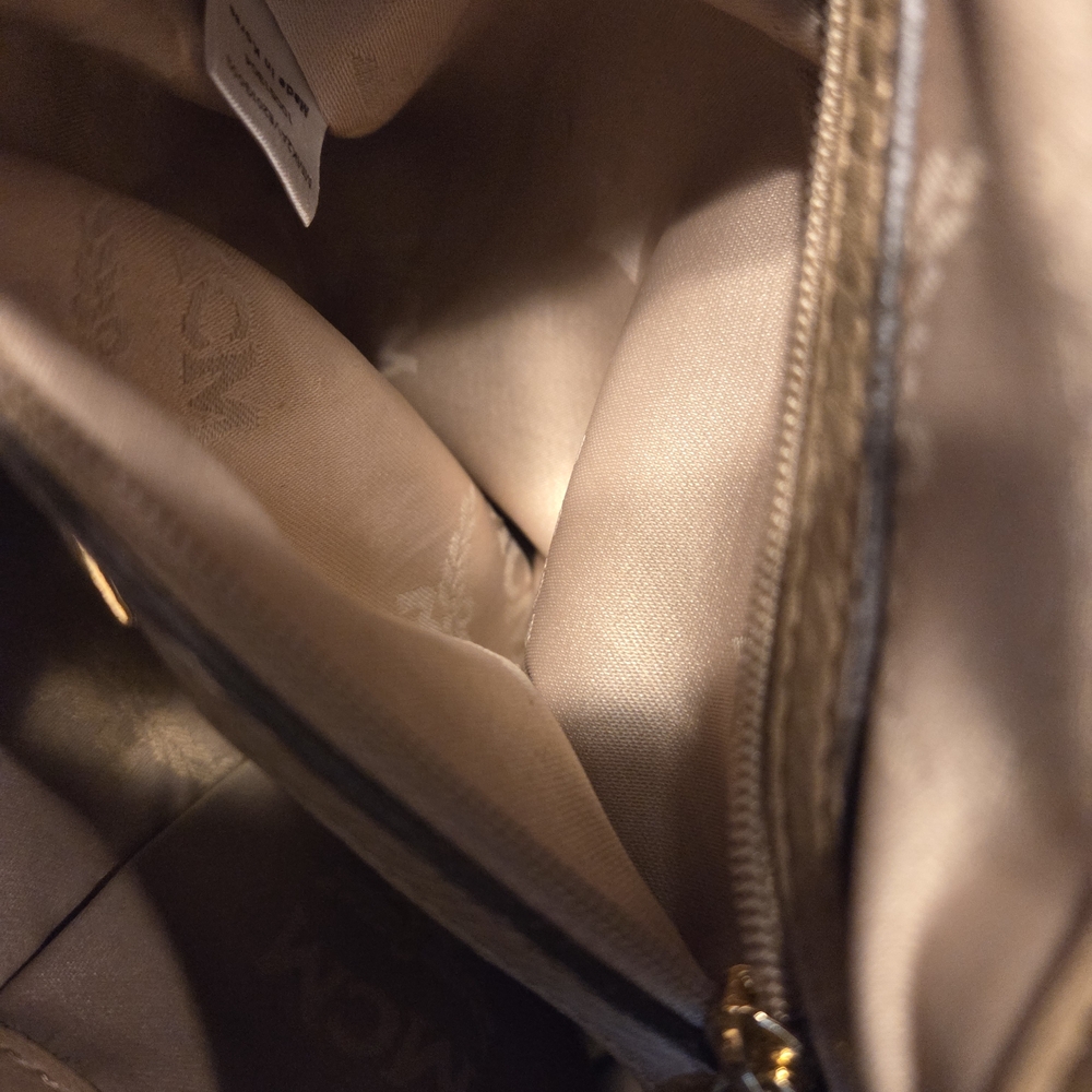 MCM Studded Med Sz(Unisex) Leather Backpack Beige Silver Metal Logo Plate ( EUC) - Picture 12 of 15